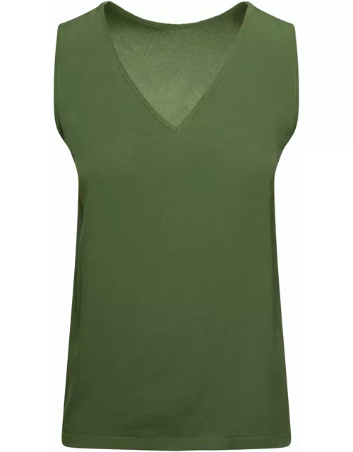 Green V-neck Sleeveless Top In Silk Blend Woman Fabiana Filippi