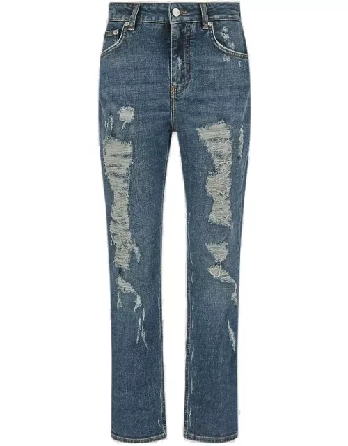 Dolce & Gabbana Distressed Straight Leg Cropped Jean