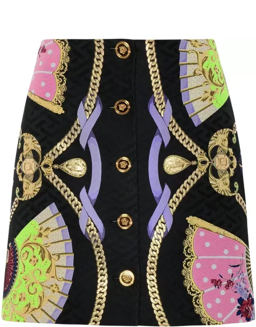 Versace Graphic Printed Buttoned Mini Skirt