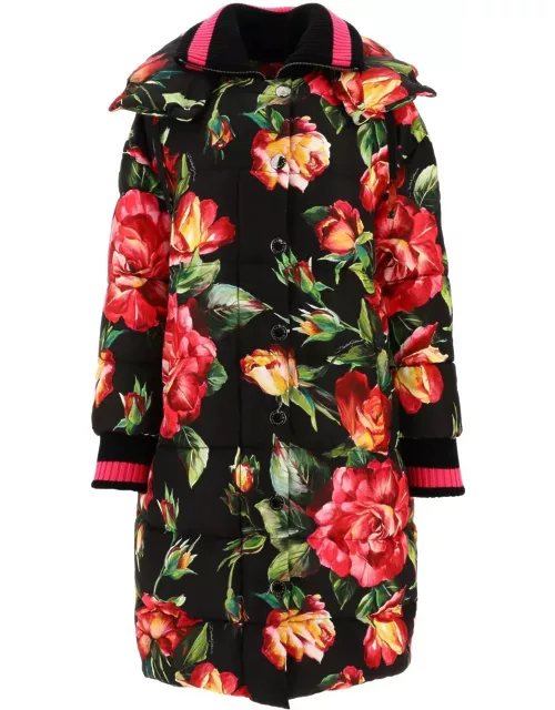 Dolce & Gabbana Floral-printed High-neck Long Coat