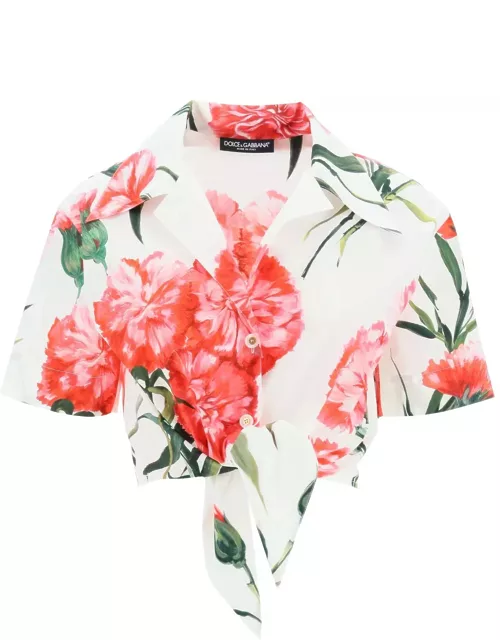 Dolce & Gabbana Carnation Print Cotton Cropped Shirt