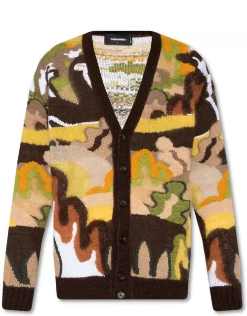 Dsquared2 Gouache Graphic-printed Buttoned Knitted Cardigan