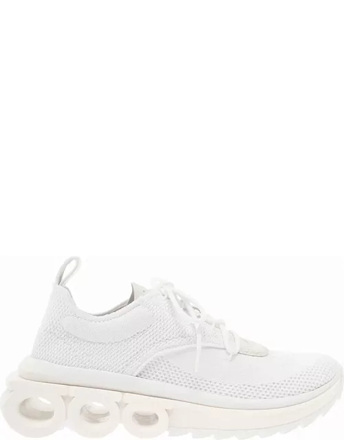 Ferragamo nima White Low Top Sneakers With Gancini Detail In Mixed Materials Woman