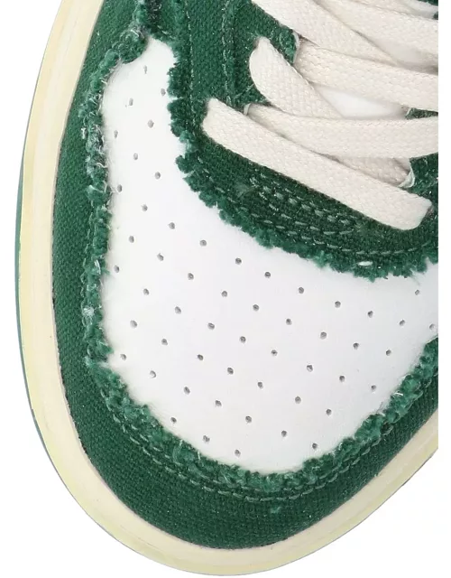 Autry Sneakers In White And Green Leather And Canva