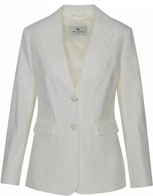 Etro Ivory Cotton Blend Blazer Jacket