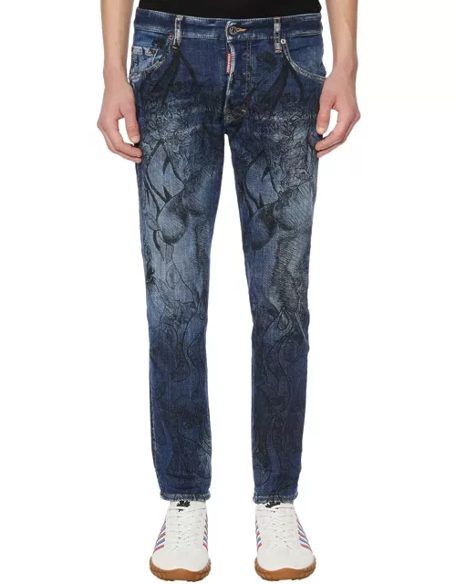 Dsquared2 Graphic Printed Bleached Skinny Jean