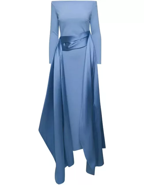 Solace London Light Blue Long Dress With Train In Techno Fabric Stretch Woman