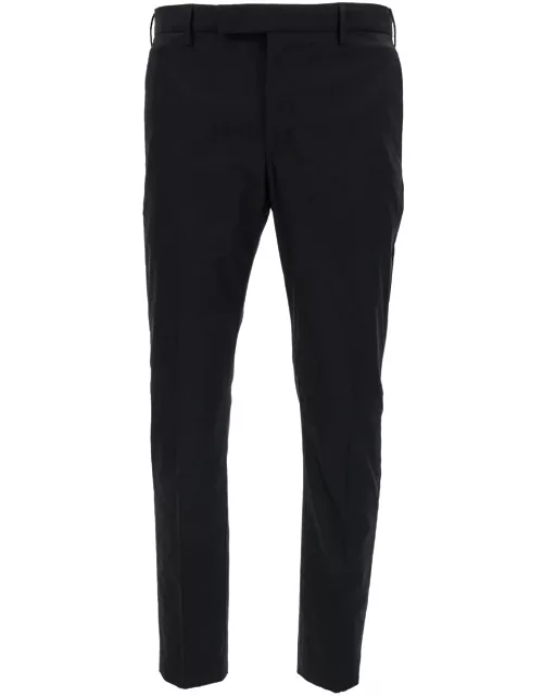 PT01 Black Slim Cut Tailored Trousers In Cotton Blend Man