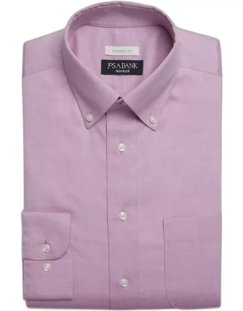 JoS. A. Bank Men's Traveler Collection Tailored Fit Button-down Collar Dress Shirt, Fuchsia, 15 34