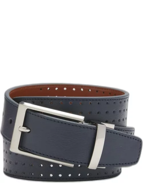 JoS. A. Bank Men's Perforated Reversible Leather Belt, Navy