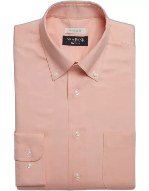 JoS. A. Bank Men's Traveler Collection Tailored Fit Button Down Collar Dress Shirt, Light Orange, 15 34