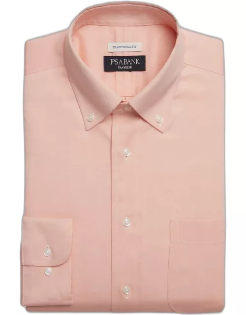JoS. A. Bank Big & Tall Men's Traveler Collection Traditional Fit Button Down Collar Dress Shirt , Light Orange, 18 32