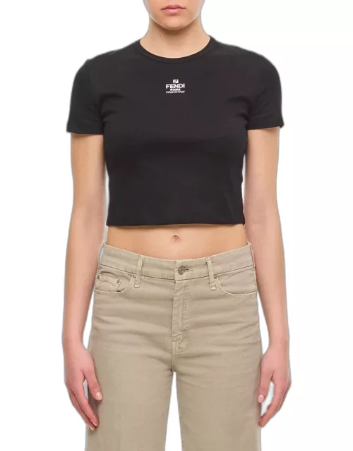 Fendi Ribbed Cropped T-shirt Black