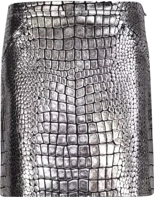 Tom Ford Dabbed Soft Printed Croco Leather Mini Skirt