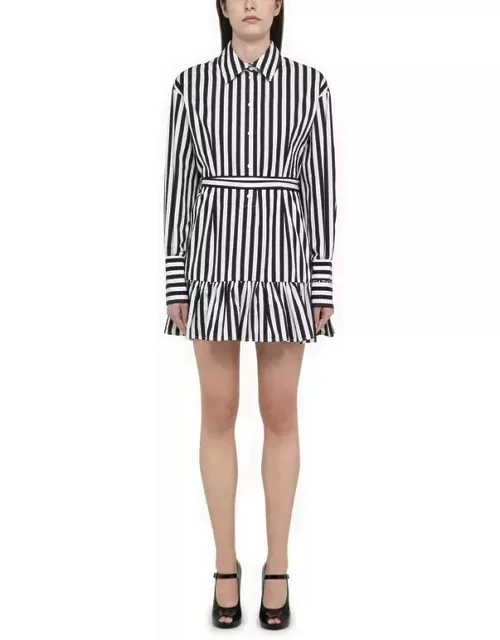 Black/white striped cotton mini chemisier dres