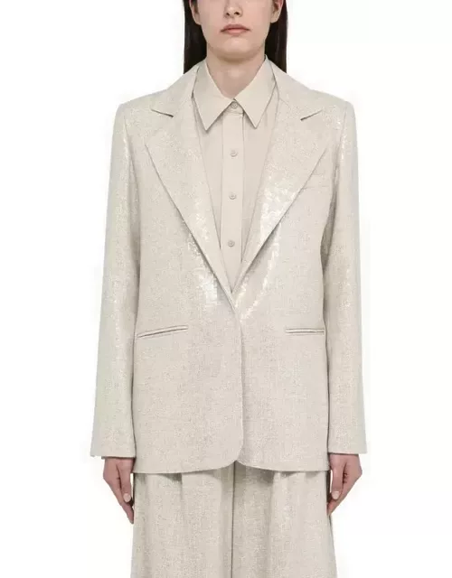 Single-breasted linen-blend jacket with micro sequin
