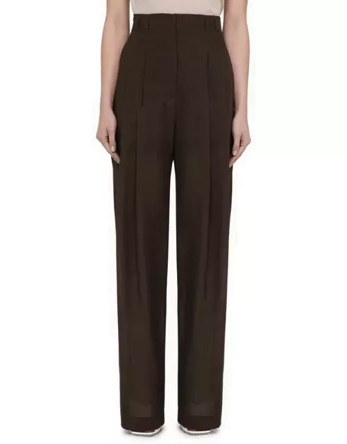 Brown wool-blend palazzo trouser
