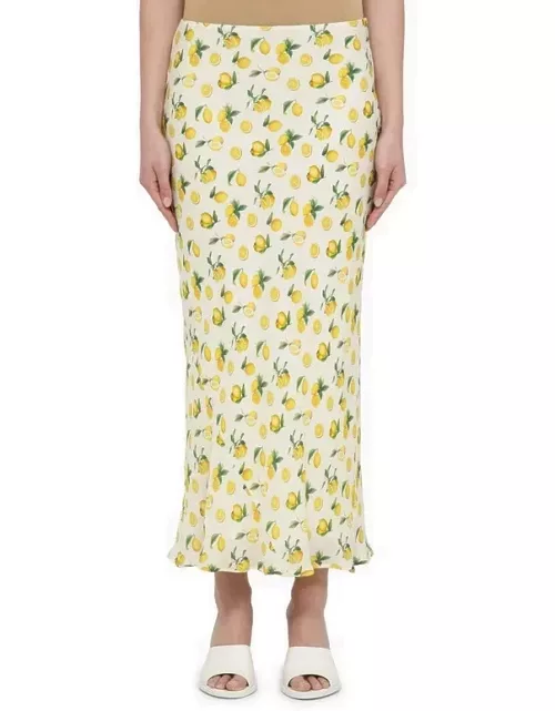 Vanilla long skirt with silk lemon print