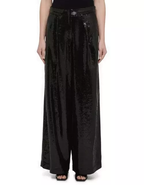Black wide trousers with micro sequin