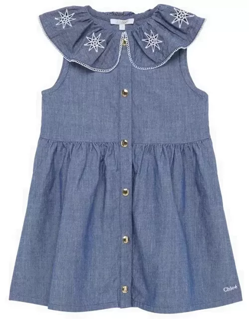 Blue cotton dress with embroidered collar