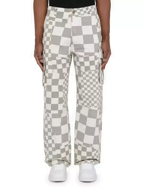 White and grey chequered cargo trouser