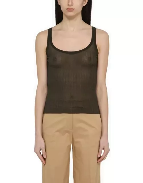Olive green silk ribbed tank top