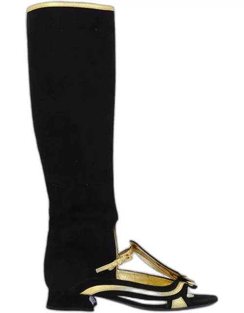 Prada Suede Cut-out Detail Knee Length Boot