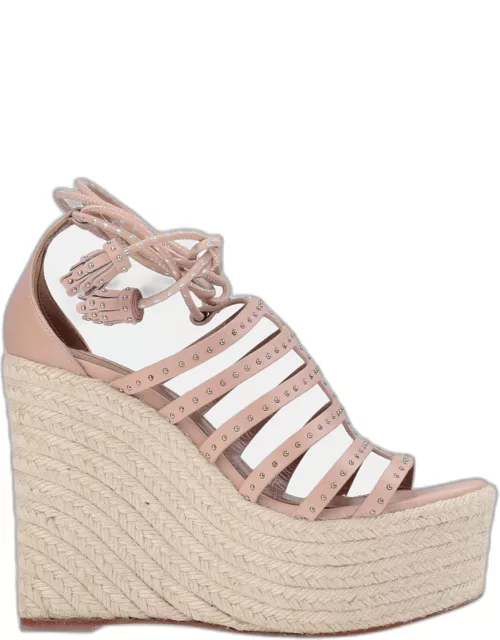 Alaia Dusty Pink Leather Wedge Sandals