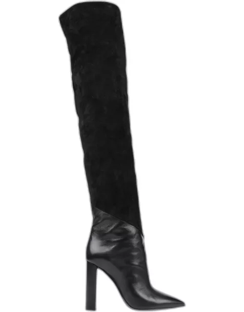 Saint Laurent Leather and Suede Over The Knee Boots