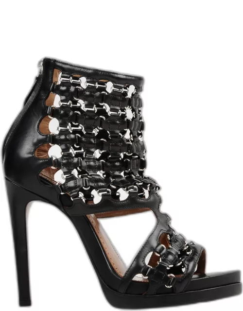 Alaia Black Leather Caged Sandals