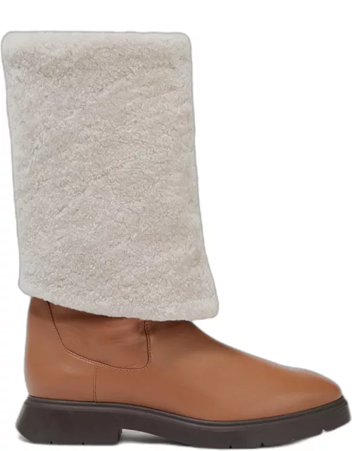 Stuart Weitzman Leather and Shearling Mid Calf Boot