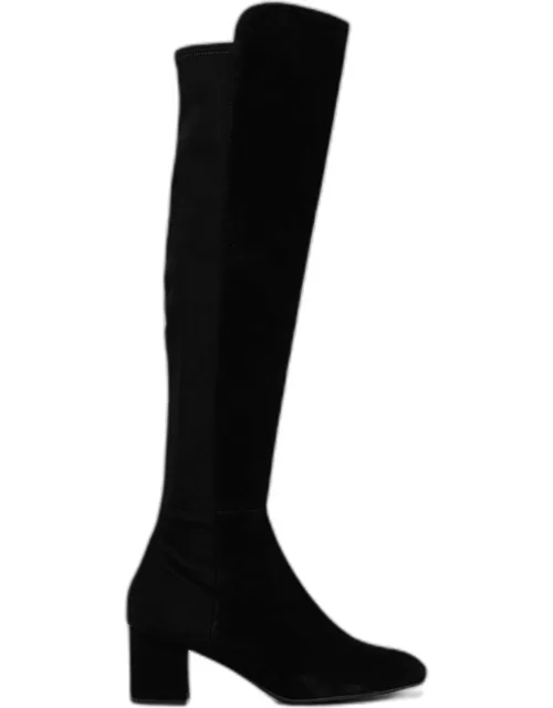 Stuart Weitzman Suede and Knit Fabric Over the Knee Boot