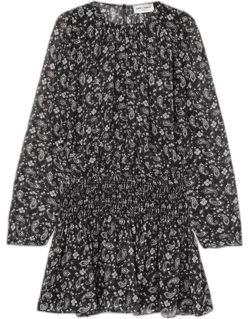 Saint Laurent Paris Black Paisley Print Silk Mini Dress L (FR 42)
