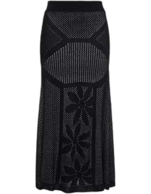 M Missoni Collection Black Patterned Knit Midi Skirt
