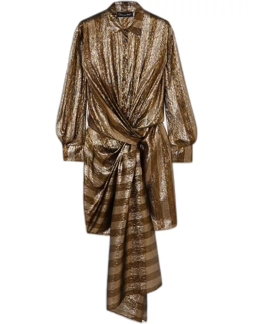 Oscar De La Renta Gold/Black Lame Draped Mini Dress