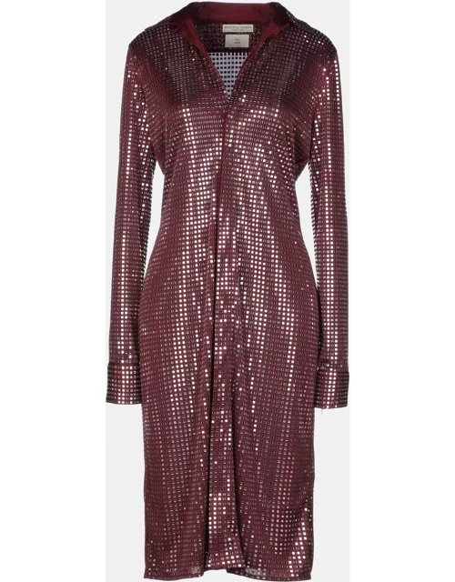 Bottega Veneta Maroon Jersey Mirror Embellished Midi Dress S (IT 38)