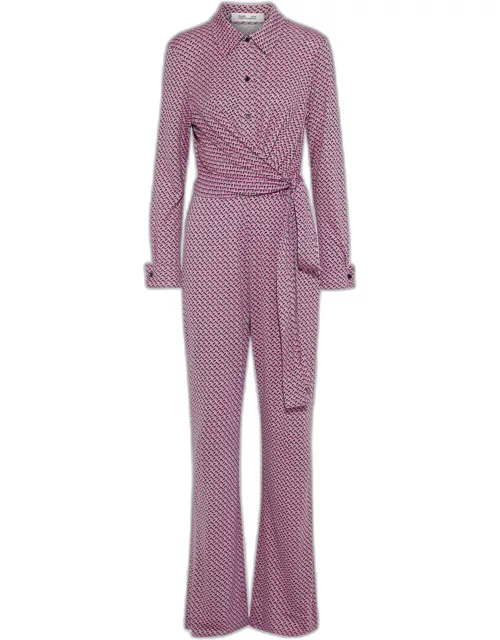 Diane Von Furstenberg Green/Pink Printed Jersey Jumpsuit XS (US 2)