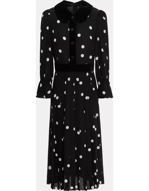 Dolce & Gabbana Black Polka-Dot Print Silk Midi Dress IT