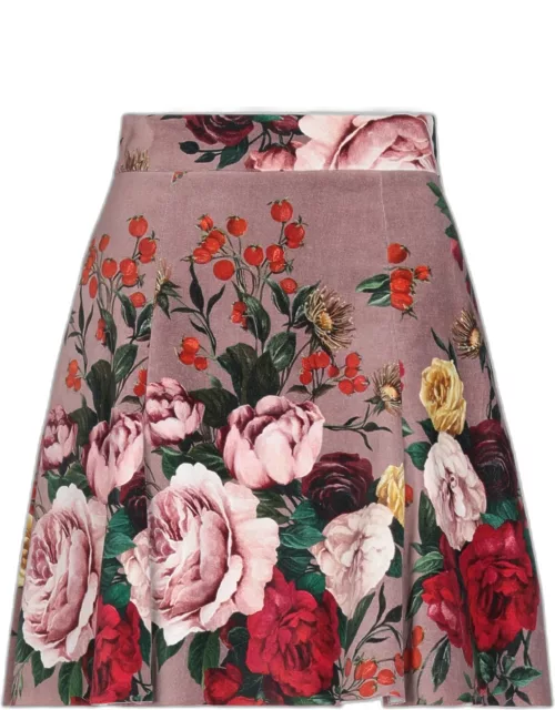 Dolce & Gabbana Pink Floral Print Velvet Mini Skirt XS (IT 36)