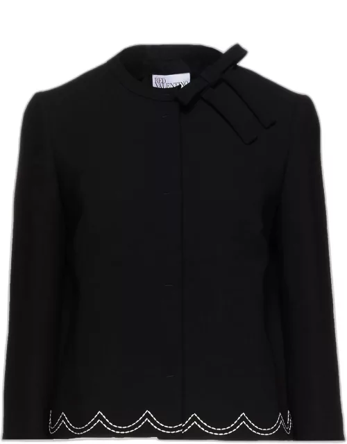Red Valentino Black Crepe Bow Detail Jacket L (IT 44)