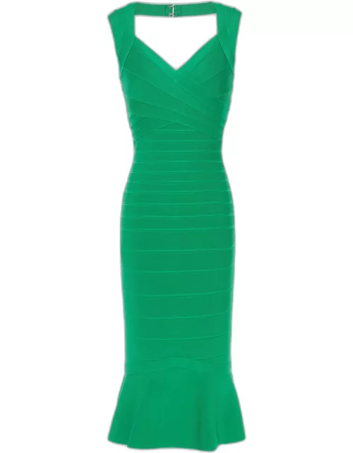 Herve Leger Green Knit Knee Length Bandage Dress