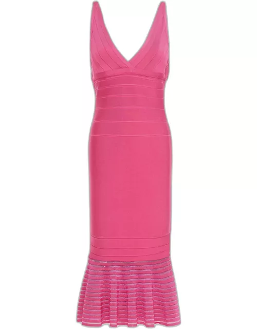Herve Leger Pink Bandage Knit Midi Dress