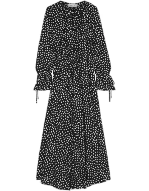 Diane Von Furstenberg Black Floral Print Viscose Maxi Dress
