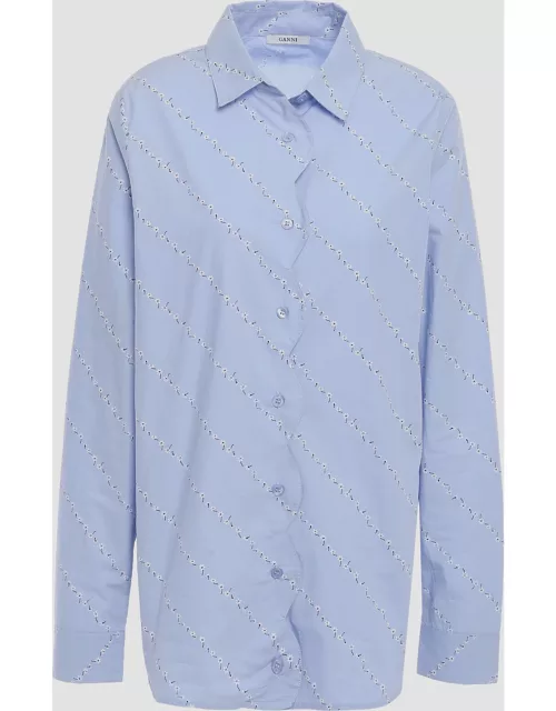 Ganni Blue Floral Print Cotton Long Sleeve Shirt L (EU 42)