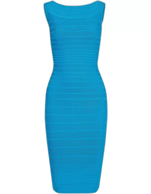 Herve Leger Blue Bandage Knit Knee-Length Dress