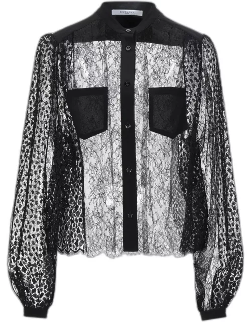 Givenchy Black Floral Lace Shirt M (FR 38)