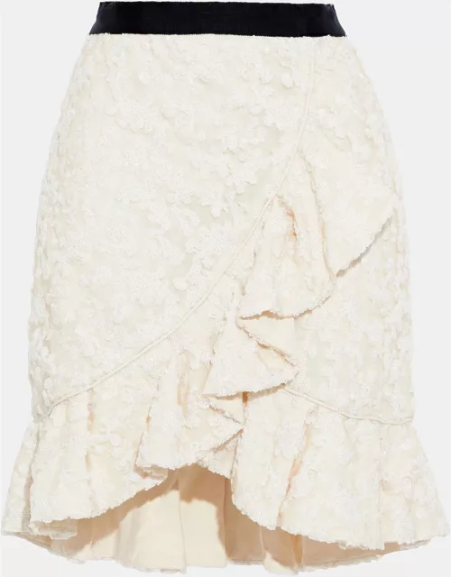 Self-Portrait Cream Sequin Embellished Tulle Mini Skirt