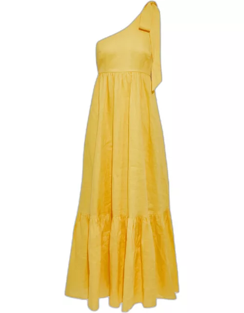 Zimmermann Yellow Linen One-Shoulder Maxi Dress S (0)