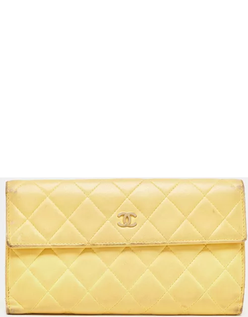 Chanel Yellow Quilted Leather CC Flap Continental Wallet