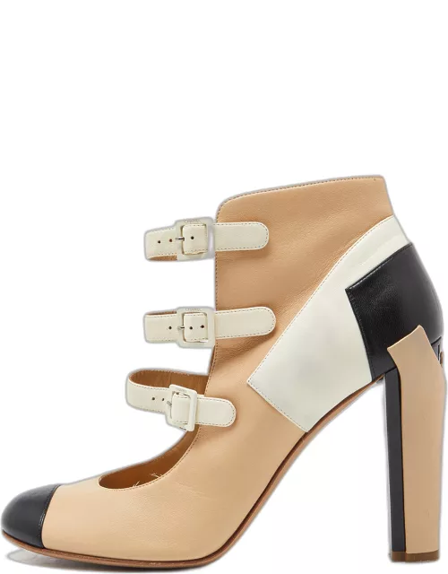 Chanel Tricolor Leather Strappy Ankle Boot